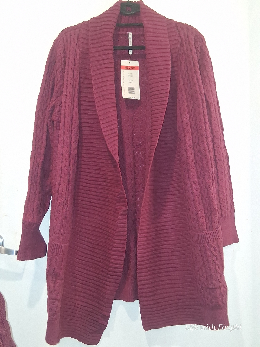 Leo & Nicole Deep Burgundy Cable Shawl Collar Cardigan